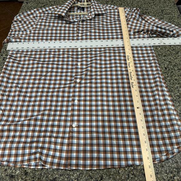 Proper Sport Mens Plaid Button Up Shirt 2XT Brown Blue White Wrinkle Resistant - Picture 7 of 9